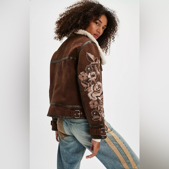 ▪️NWT Free People Andies Vegan Moto Jacket in Brown Bear Combo/M - Picture 9 of 9